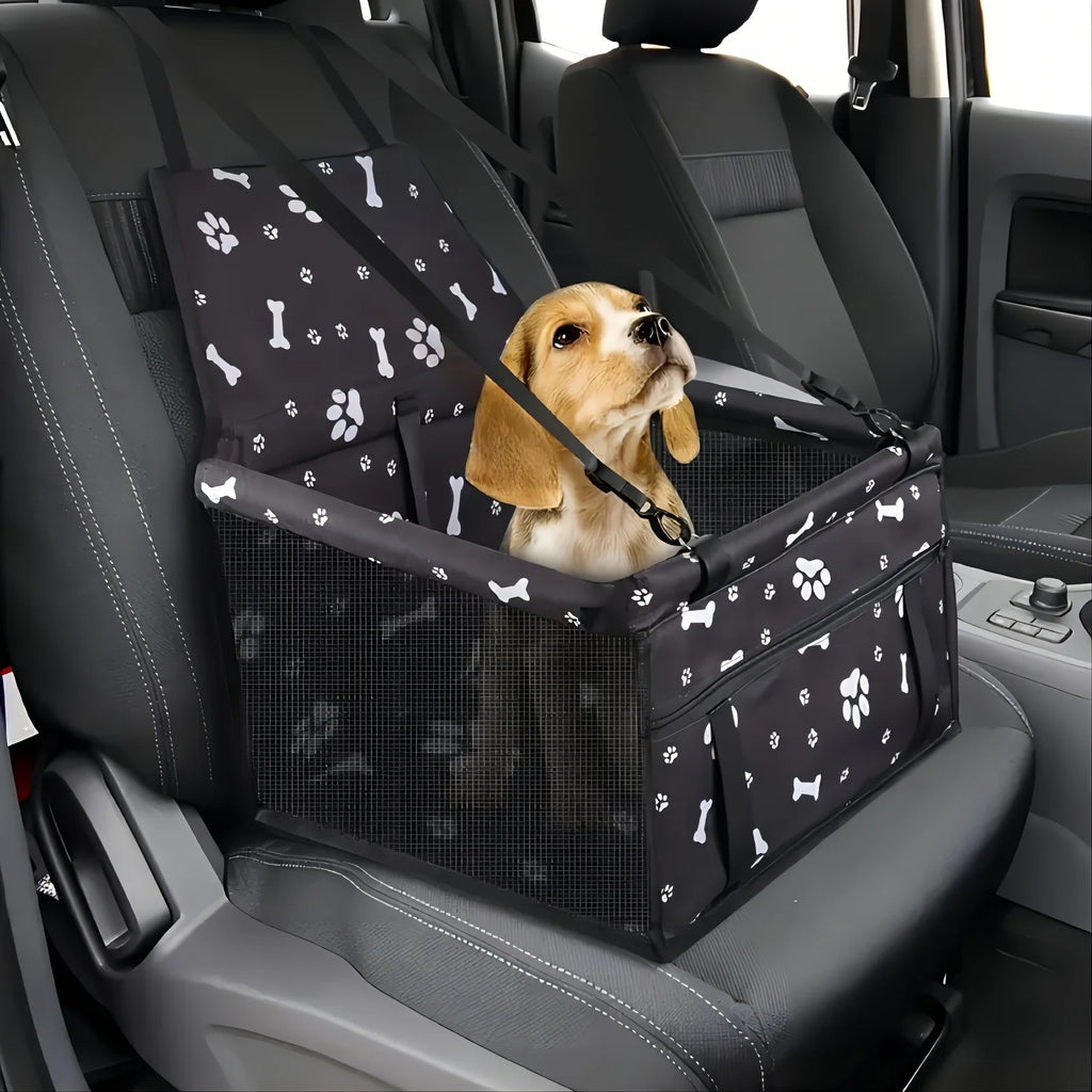 Pet Reinforce Car Booster Seat for Small Dogs & Cats - Portable Breathable Pet Carrier with Safety Belt, Stable Travel Booster Bag, Paw Print Design