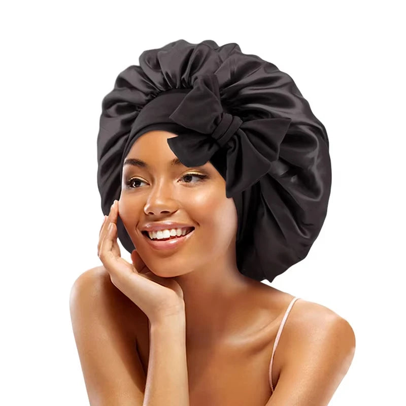Satin Bonnet Silk Sleep Bonnet with Tie Band – Adjustable Double-Layer Hair Bonnet for Women & Men, Nighttime Hair Protection