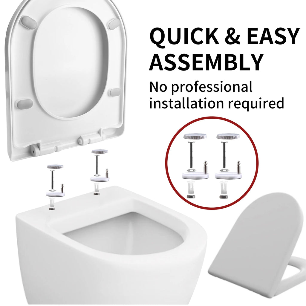Soft Close Toilet Seat – Quick Release White PP Seat with Anti-Bacterial Top & Bottom Fixing