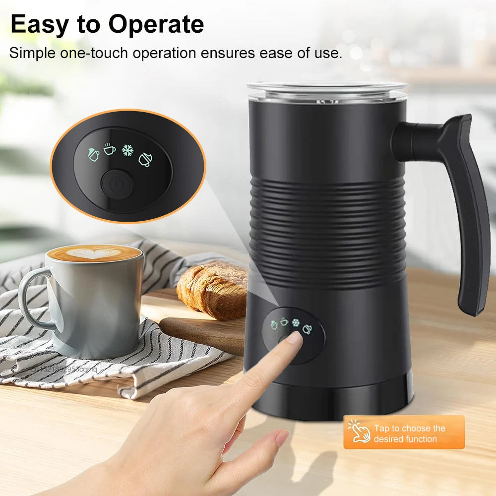 4-in-1 Electric Milk Frother – Automatic Hot & Cold Foam Maker for Coffee, Cappuccino, Latte & More | Rotary Whisk Milk Steamer