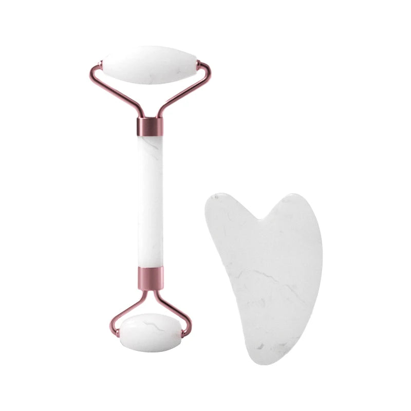 2-in-1 Facial Roller & Gua Sha Set – Face Neck Eye Massager Tool with Heart Shaped Scraping Board for Skincare & Lymphatic Drainage