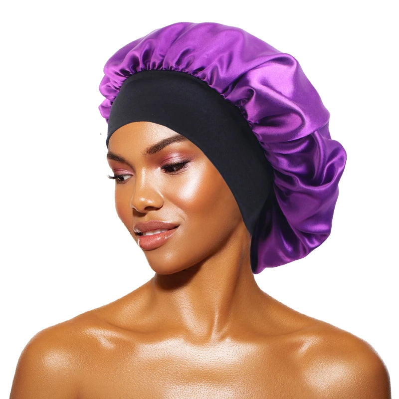 Satin Sleep Bonnet with Wide Brim & Elastic Band – Wide-Brimmed Night Cap for Women & Men, Hair Protection Bonnet for Sleeping & Bathing