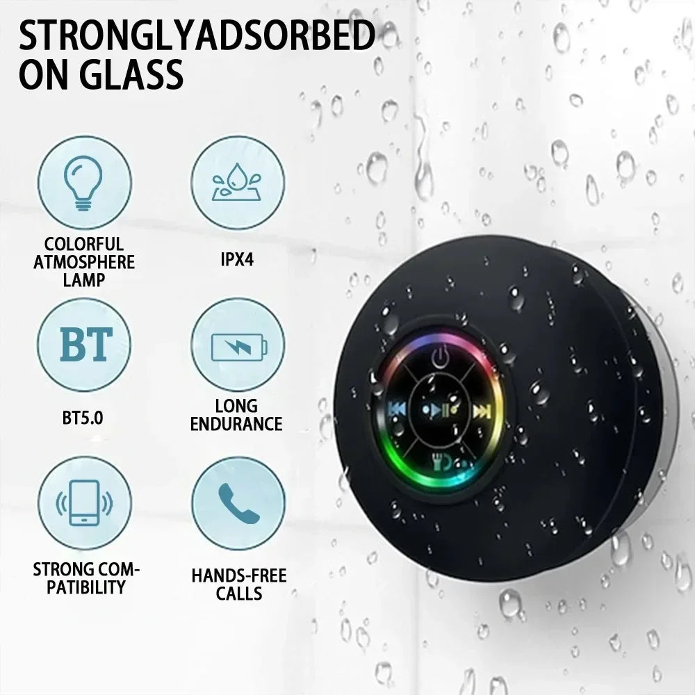 Bluetooth Shower Speaker Portable Wireless Mini Speaker with Suction Cup, IPX4 Waterproof, Built-in Mic – Perfect for Shower, Pool, Beach & Travel