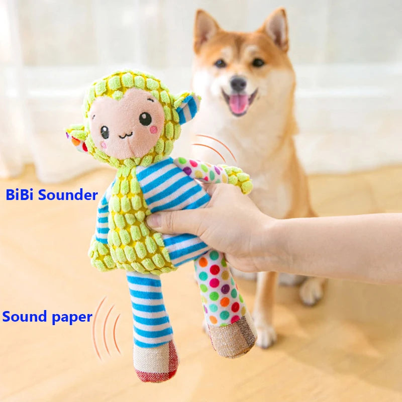 Interactive Squeaky Plush Dog Toy - Cute Knitted Puppy Chew Toy for Teeth Cleaning & Mental Stimulation