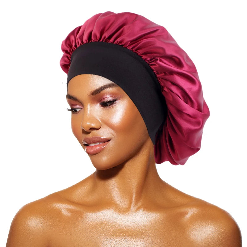 Satin Sleep Bonnet with Wide Brim & Elastic Band – Wide-Brimmed Night Cap for Women & Men, Hair Protection Bonnet for Sleeping & Bathing