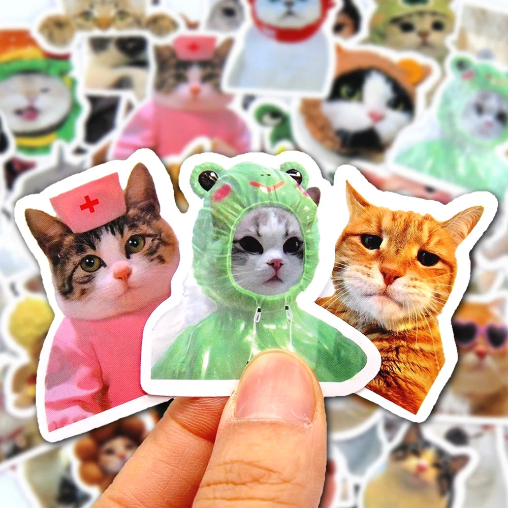 Funny Cat Stickers Pack – 10/50/100pcs Cute Cartoon Decals for Laptop, Phone, Water Bottle, Guitar, Luggage & More