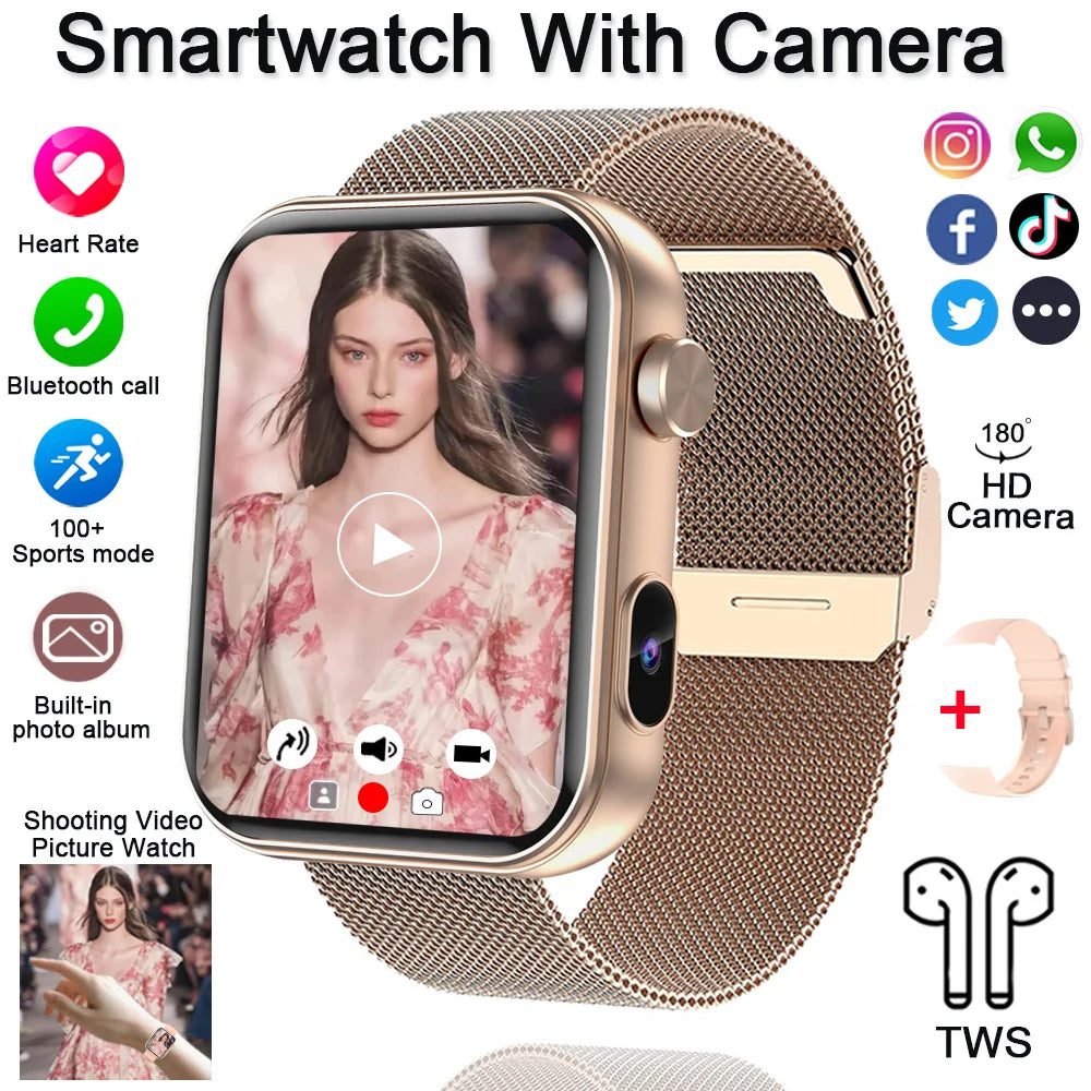 2025 New Unisex Smartwatch with Camera, Health Monitor, Fitness Tracker, Waterproof & Bluetooth Calling