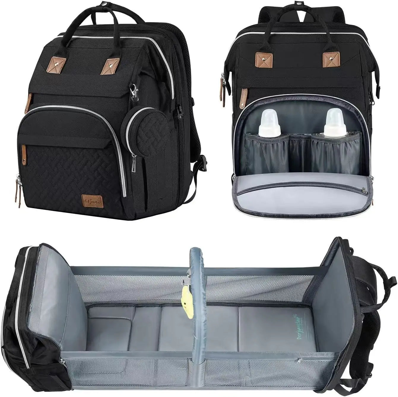 3-in-1 Baby Diaper Backpack with Foldable Travel Bed & USB Port