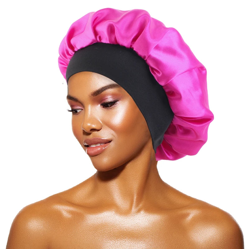 Satin Sleep Bonnet with Wide Brim & Elastic Band – Wide-Brimmed Night Cap for Women & Men, Hair Protection Bonnet for Sleeping & Bathing