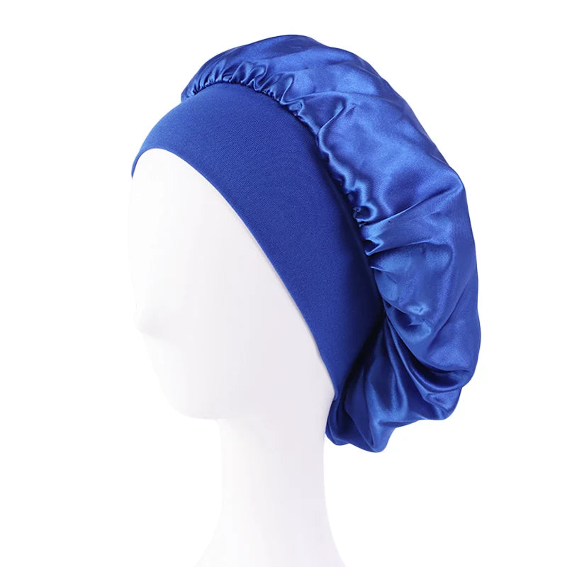 Satin Sleep Bonnet with Wide Brim & Elastic Band – Wide-Brimmed Night Cap for Women & Men, Hair Protection Bonnet for Sleeping & Bathing
