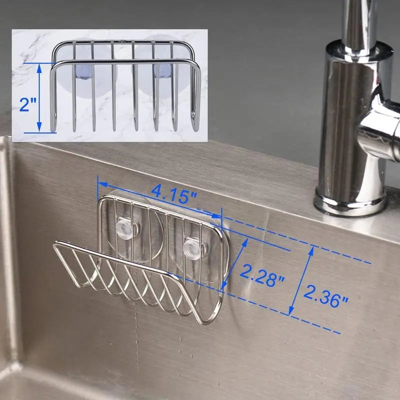 Stainless Steel Sponge Holder for Kitchen Sink - Suction Cup Wall Mount Sponge Caddy Organizer