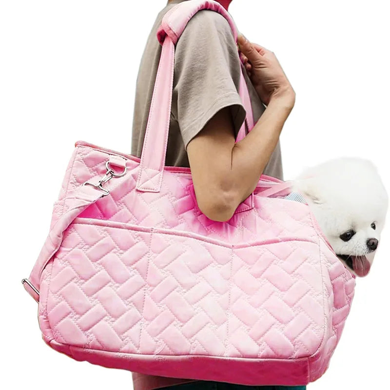 JTPAWS Pet Portable Carrier Bag for Small Dogs & Cats - Quilted Handbag Tote Purse, Breathable Mesh Soft Cushion, Shoulder Picnic Travel Outdoor Puppy Kitten Bag
