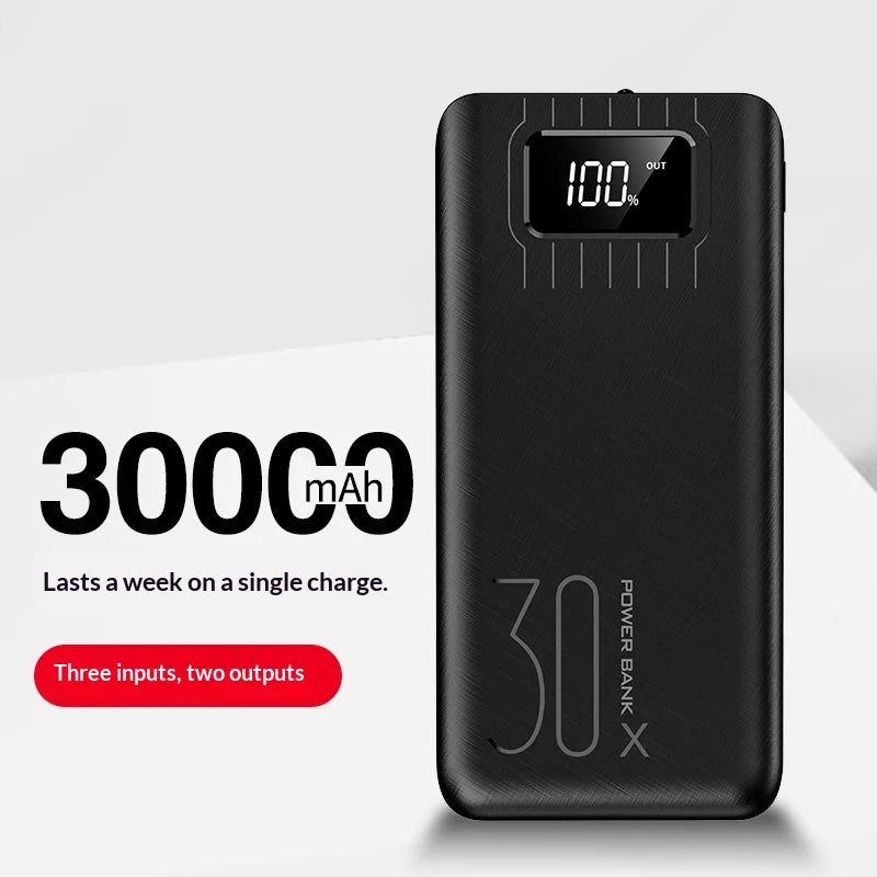 30000mAh Power Bank with Digital Display – Fast Charging Portable Charger, High Capacity Slim Powerbank for Mobile Phones
