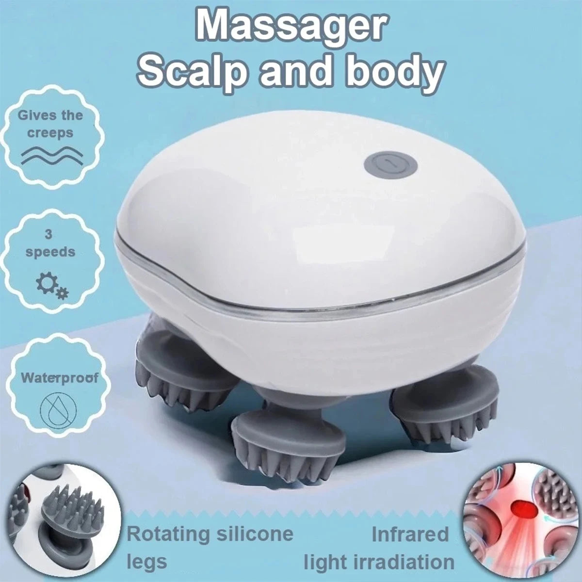 Luxury Electric Scalp Massager with Red Light Therapy – Adjustable Speed Deep Kneading Head Massager with Soft Silicone & USB Rechargeable Design
