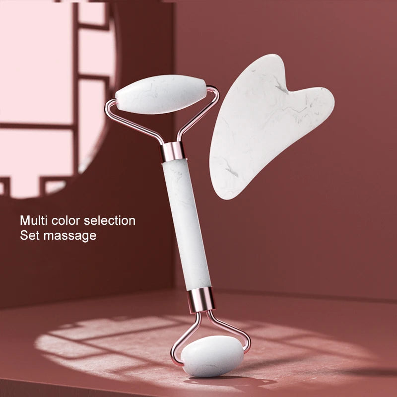 2-in-1 Facial Roller & Gua Sha Set – Face Neck Eye Massager Tool with Heart Shaped Scraping Board for Skincare & Lymphatic Drainage