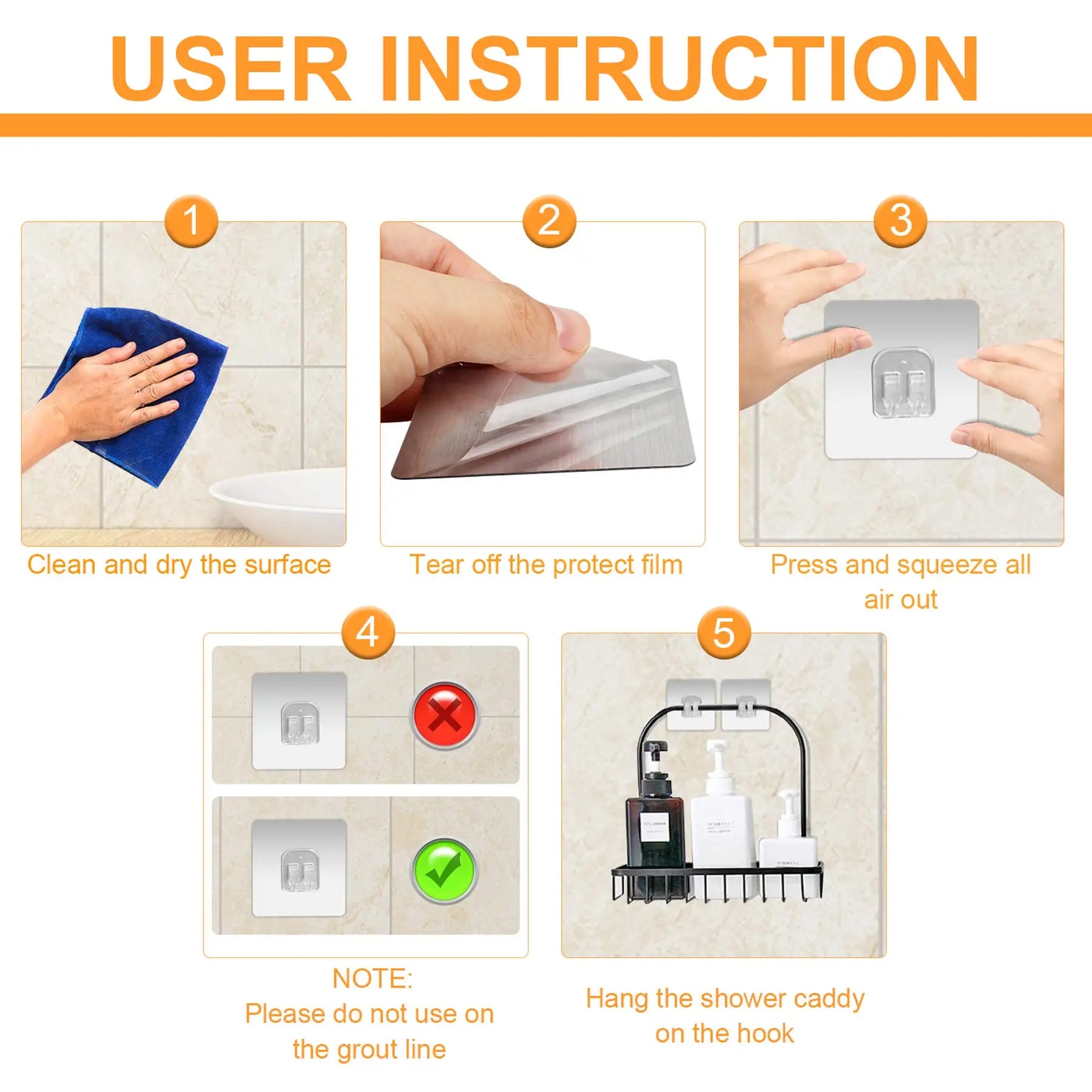 Heavy-Duty Shower Caddy Adhesive Hooks