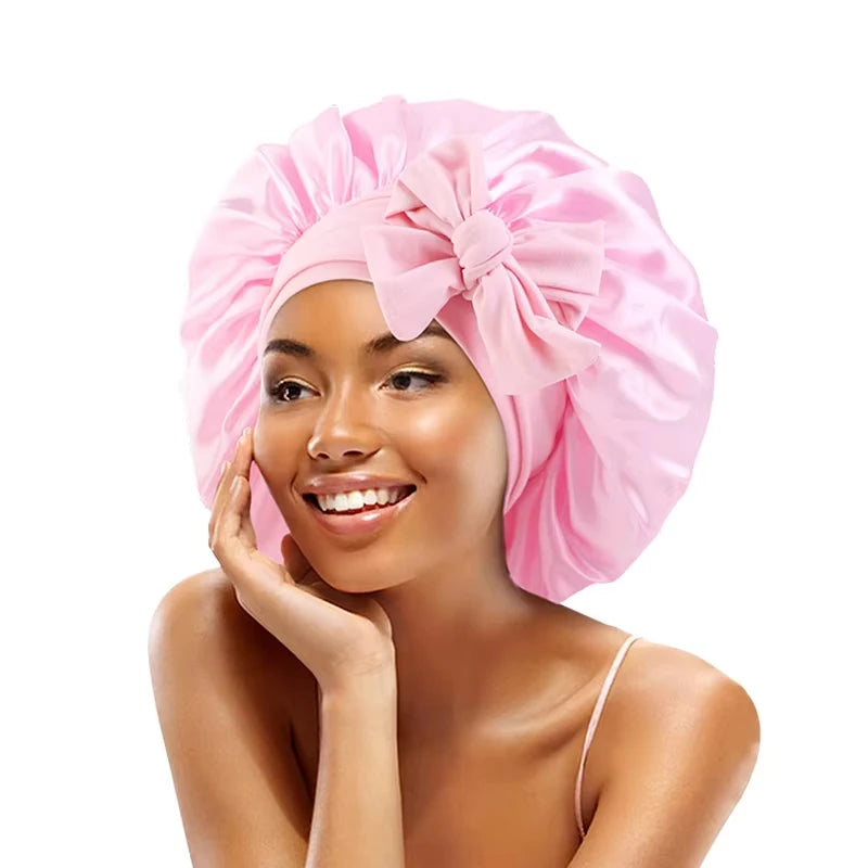 Satin Bonnet Silk Sleep Bonnet with Tie Band – Adjustable Double-Layer Hair Bonnet for Women & Men, Nighttime Hair Protection