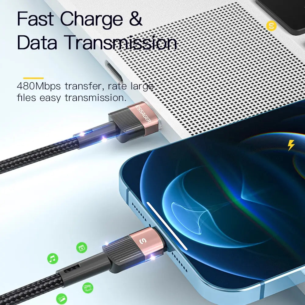 Essager 2.4A Fast Charging USB to Lightning Cable – Braided Charger Cord for iPhone 14 13 12 11 Pro Max, XS, XR, X, 8, 7, 6, SE