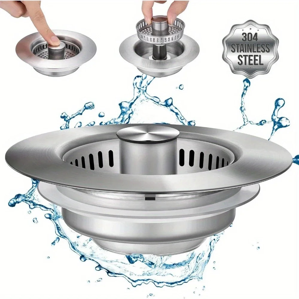 3-in-1 Stainless Steel Sink Strainer & Pop-Up Stopper
