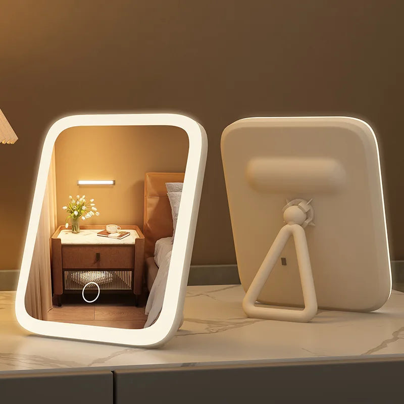 LED Desktop Makeup Mirror with 3-Color Lighting – Portable Touch Control Vanity Mirror with Fill Light for Bedroom & Dressing Table