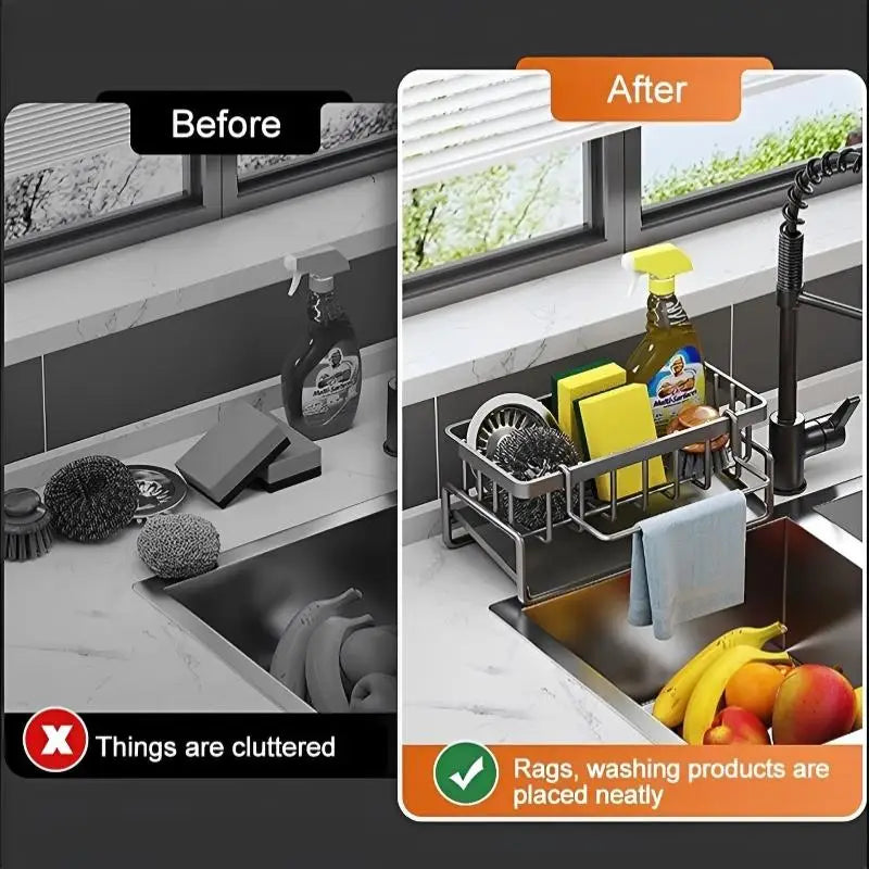 Sink Caddy Organizer with Sponge Holder & Towel Bar