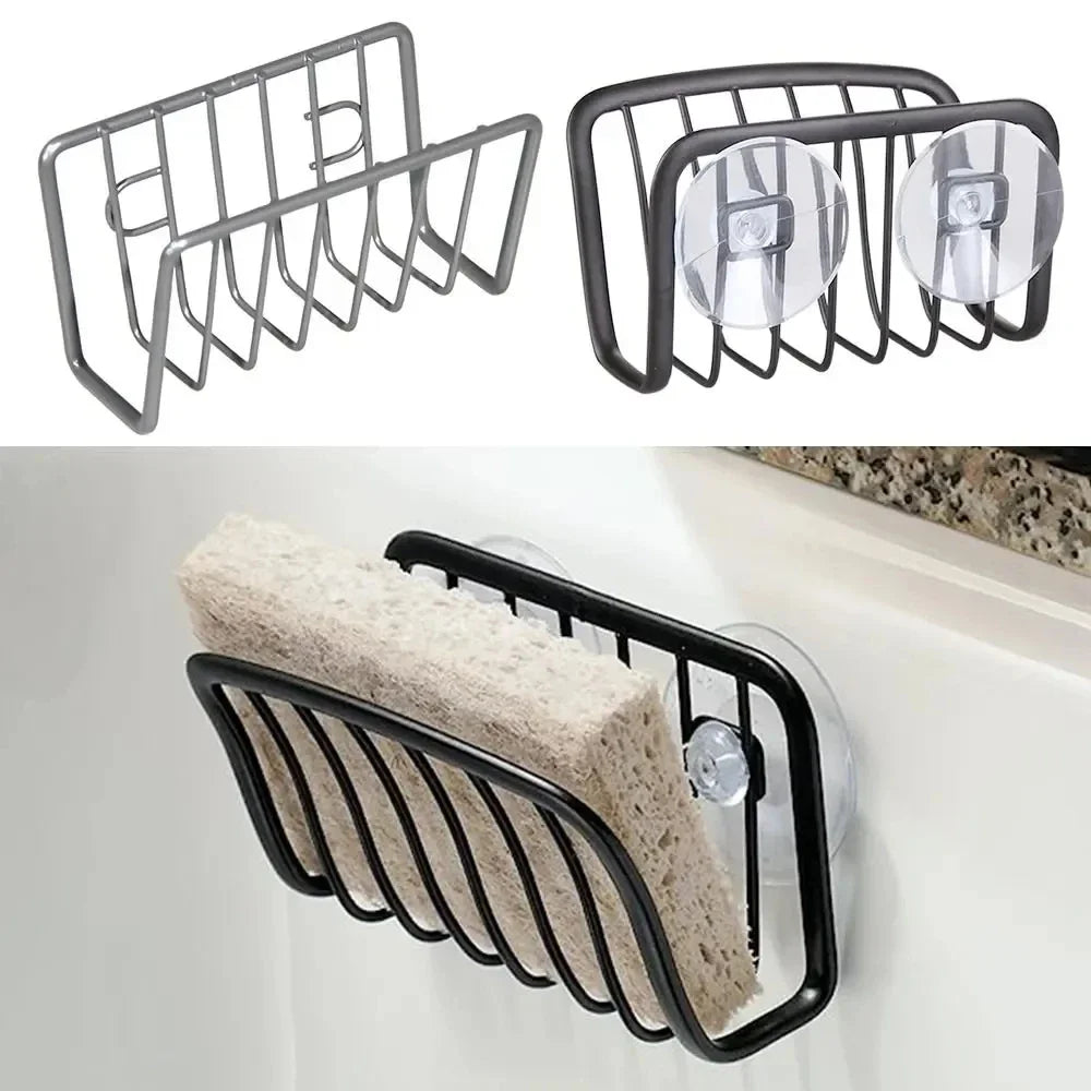 Stainless Steel Sponge Holder for Kitchen Sink - Suction Cup Wall Mount Sponge Caddy Organizer