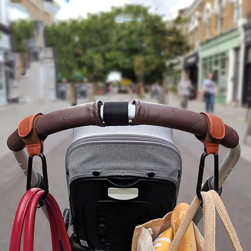 Stroller Hook Organizer - Adjustable PU Leather Hook for Diaper Bag & Baby Essentials
