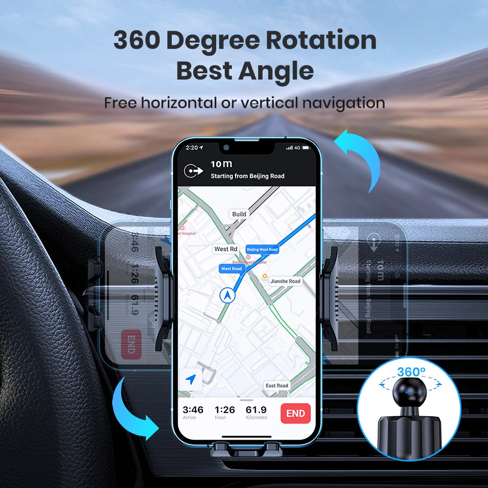 TOPK Upgraded Auto-Locking Car Phone Holder Mount – Universal Air Vent Clip Stand with Strong Grip for iPhone, Samsung & All Smartphones