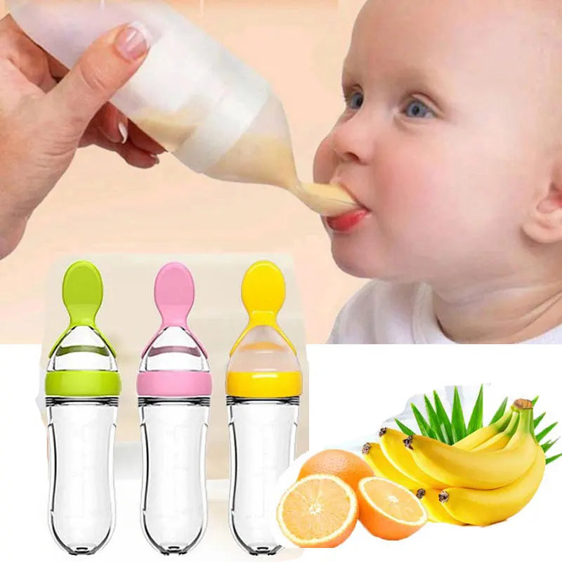 Silicone Baby Food Feeder Bottle with Spoon