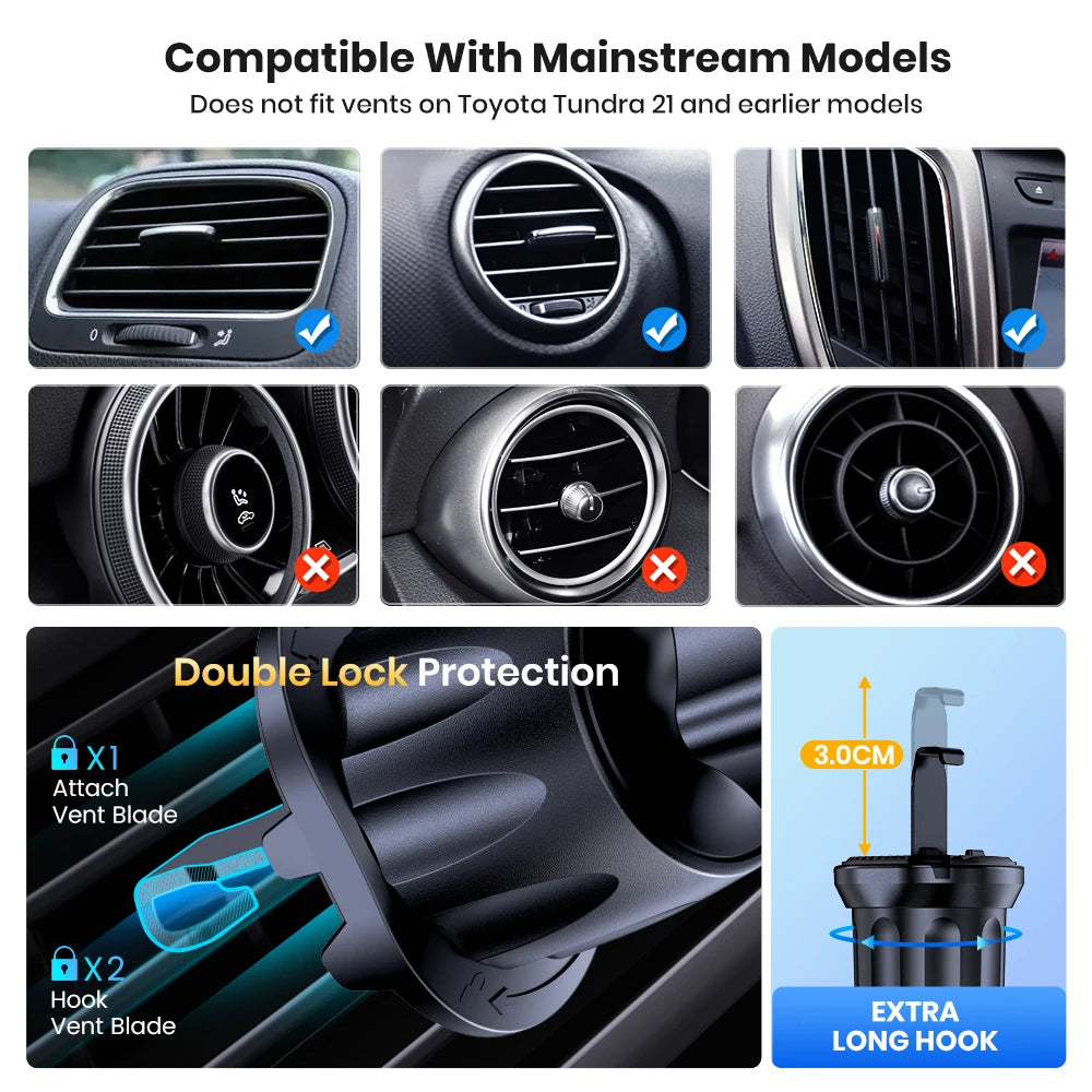 TOPK Upgraded Auto-Locking Car Phone Holder Mount – Universal Air Vent Clip Stand with Strong Grip for iPhone, Samsung & All Smartphones