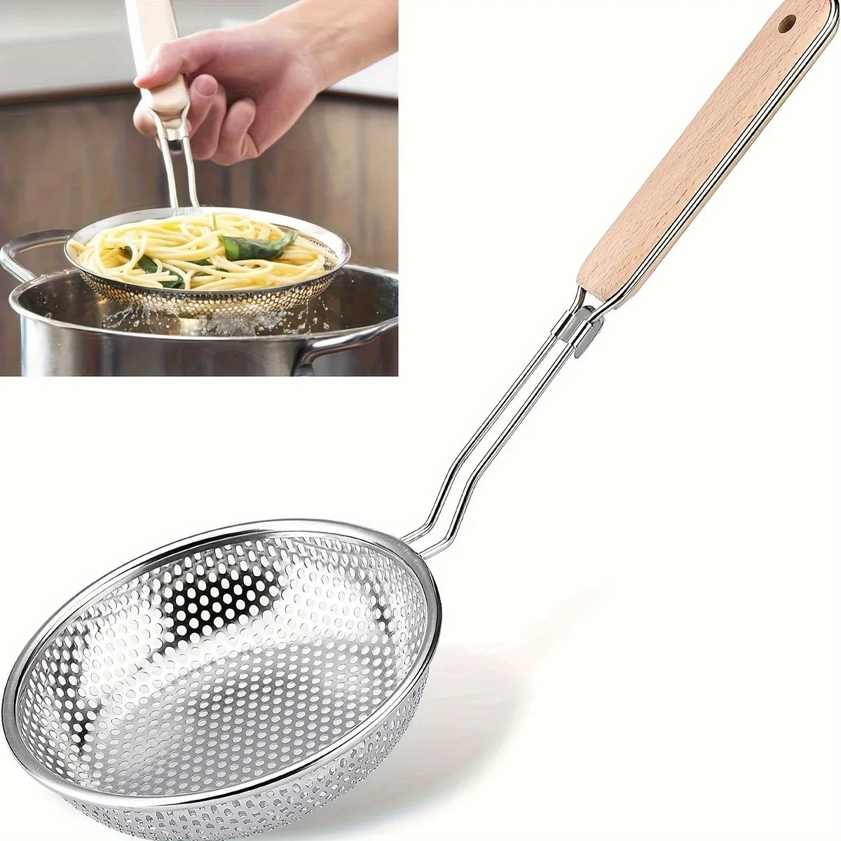 Stainless Steel Fine Mesh Skimmer with Wooden Handle