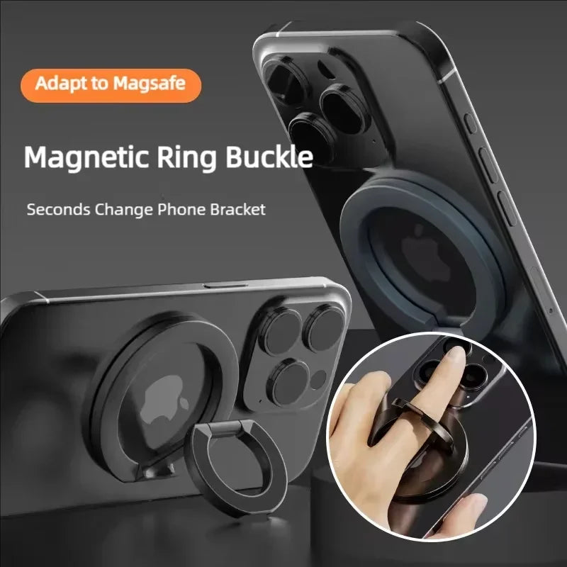 Magnetic Phone Ring Holder & Foldable Stand for MagSafe iPhone 16/15/14/13/12 Pro Max – Double-Sided 360° Rotation Grip & Desktop Stand