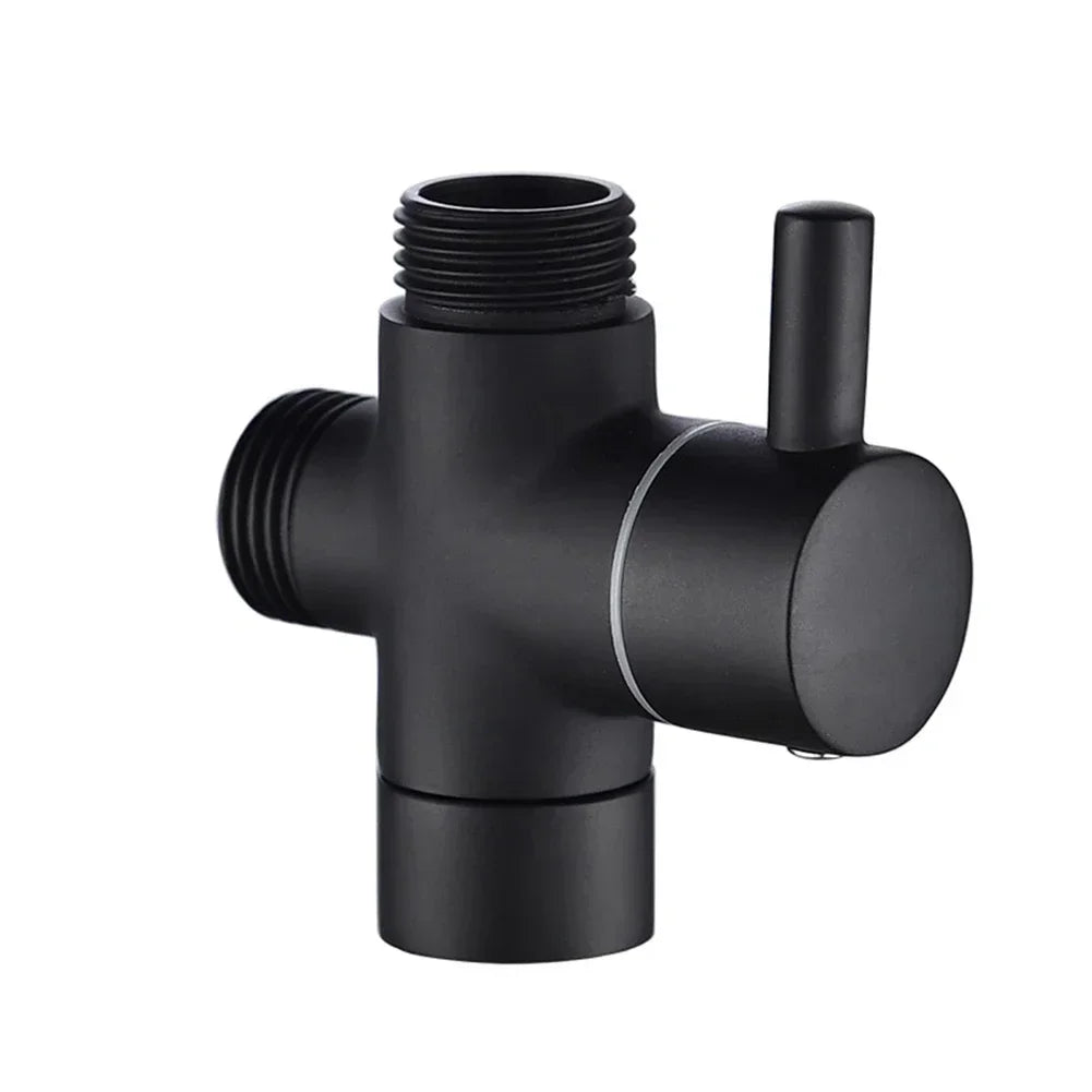 Matte Black 3-Way Shower Diverter Valve – G1/2 Brass T-Adapter Water Splitter for Rain & Handheld Shower Heads