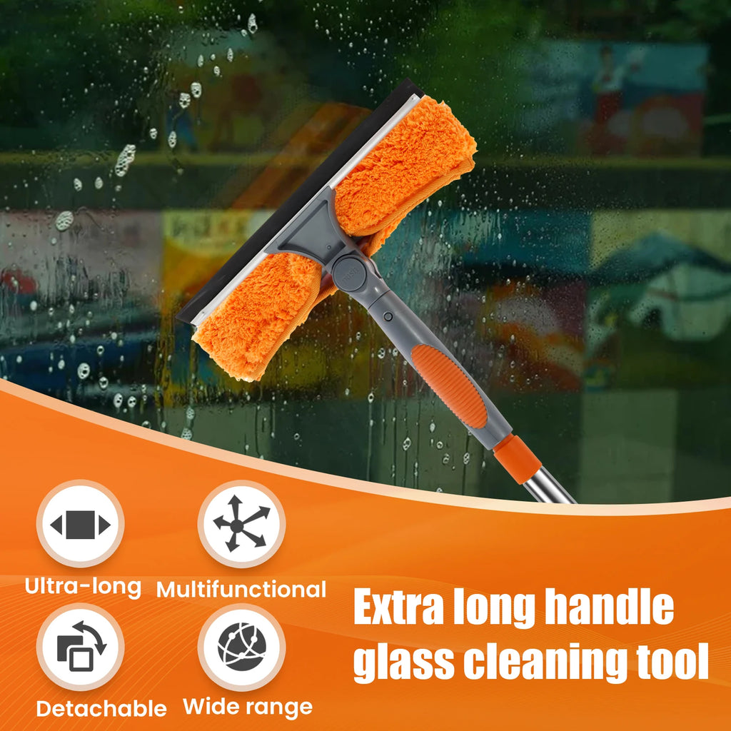 2-in-1 Extendable Window Cleaning Kit - Maximum Extension Length 13 ft 9 in (420cm) Long Pole Squeegee & Duster Mop with 180° Swivel Head