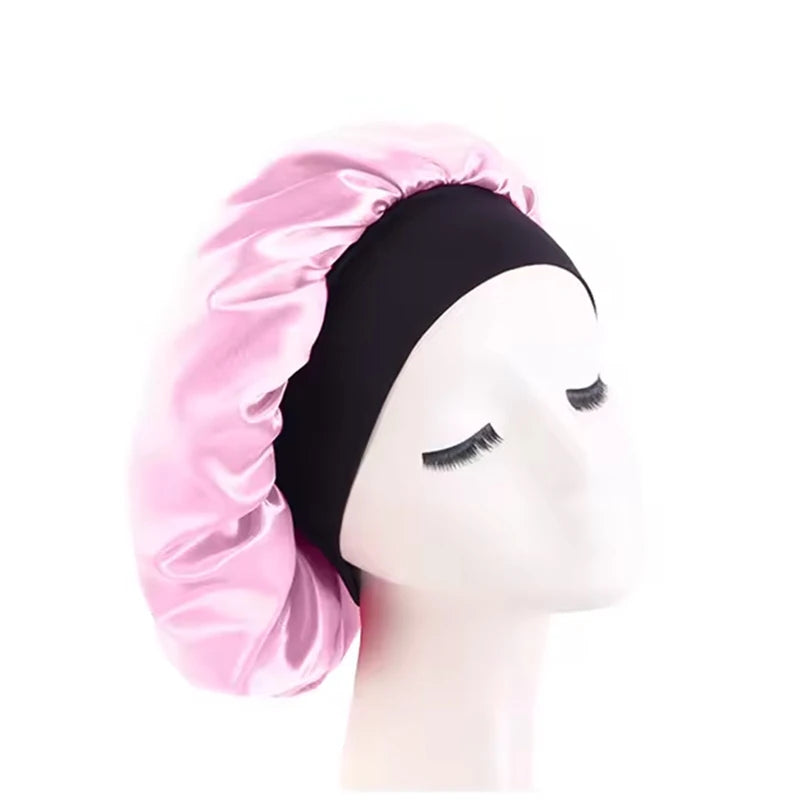 Satin Sleep Bonnet with Wide Brim & Elastic Band – Wide-Brimmed Night Cap for Women & Men, Hair Protection Bonnet for Sleeping & Bathing