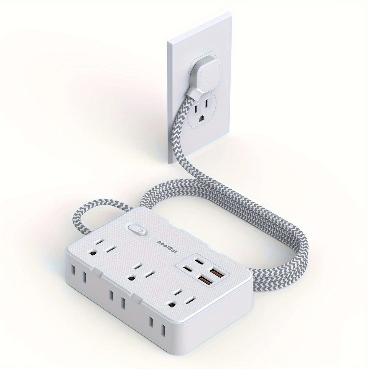Multi-Port Power Strip with Braided Extension Cord – USB Type-C & AC Outlets Surge Protected Smart Home Charging Station