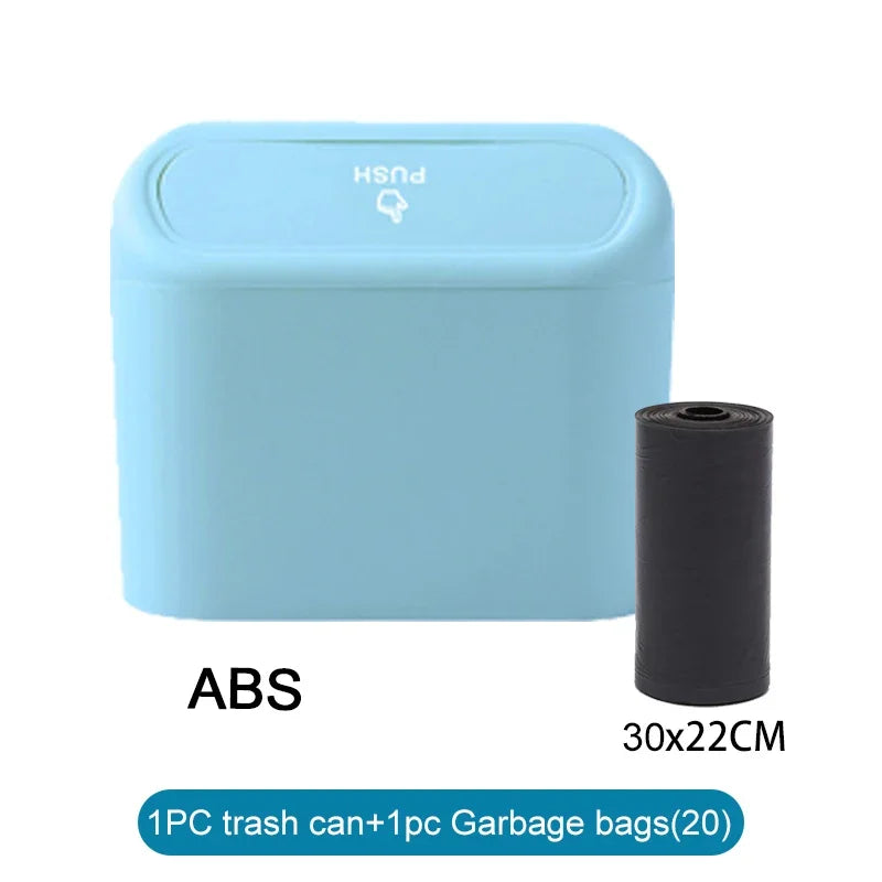 Car Trash Can with Lid & 60 Garbage Bags – Leak-Proof Mini Portable Vehicle Garbage Bin for Auto Interior