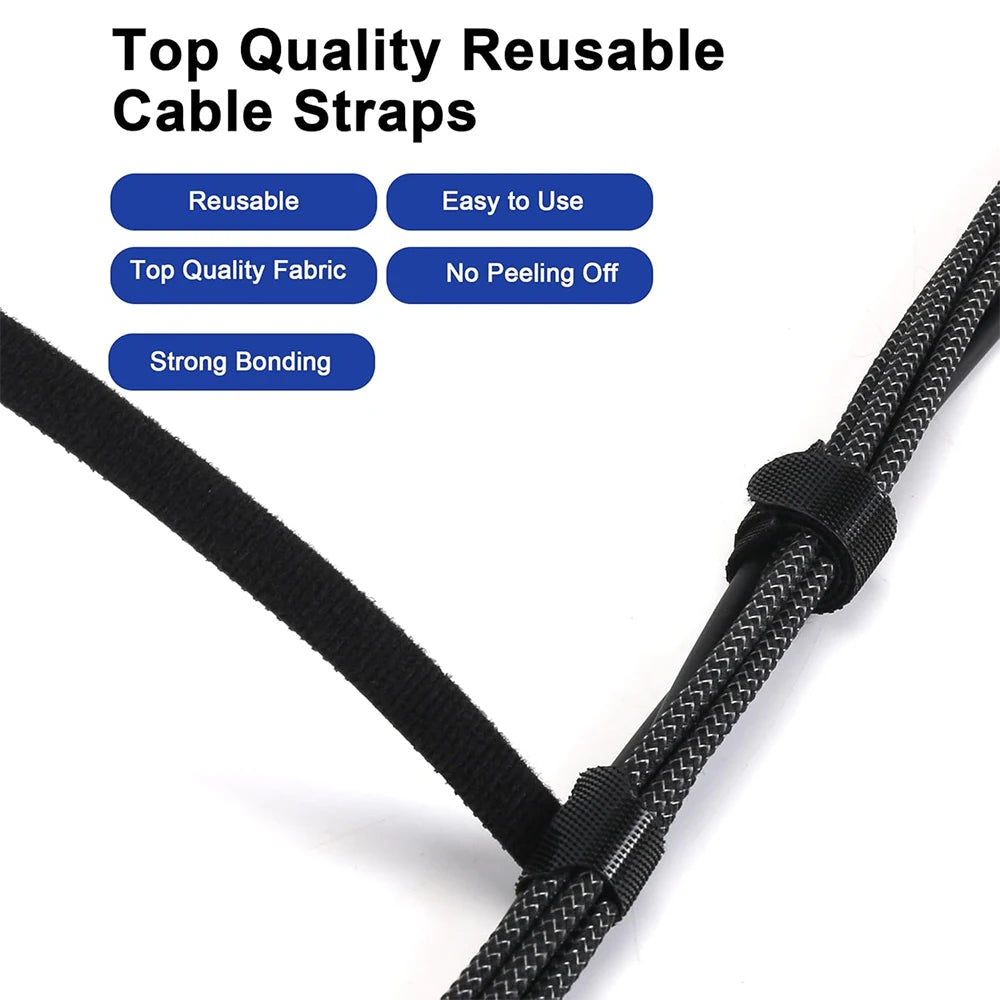 10, 50 & 100-Piece Reusable Cable Management Straps – Adjustable Hook & Loop Cord Organizer Ties for Home, Office & Travel