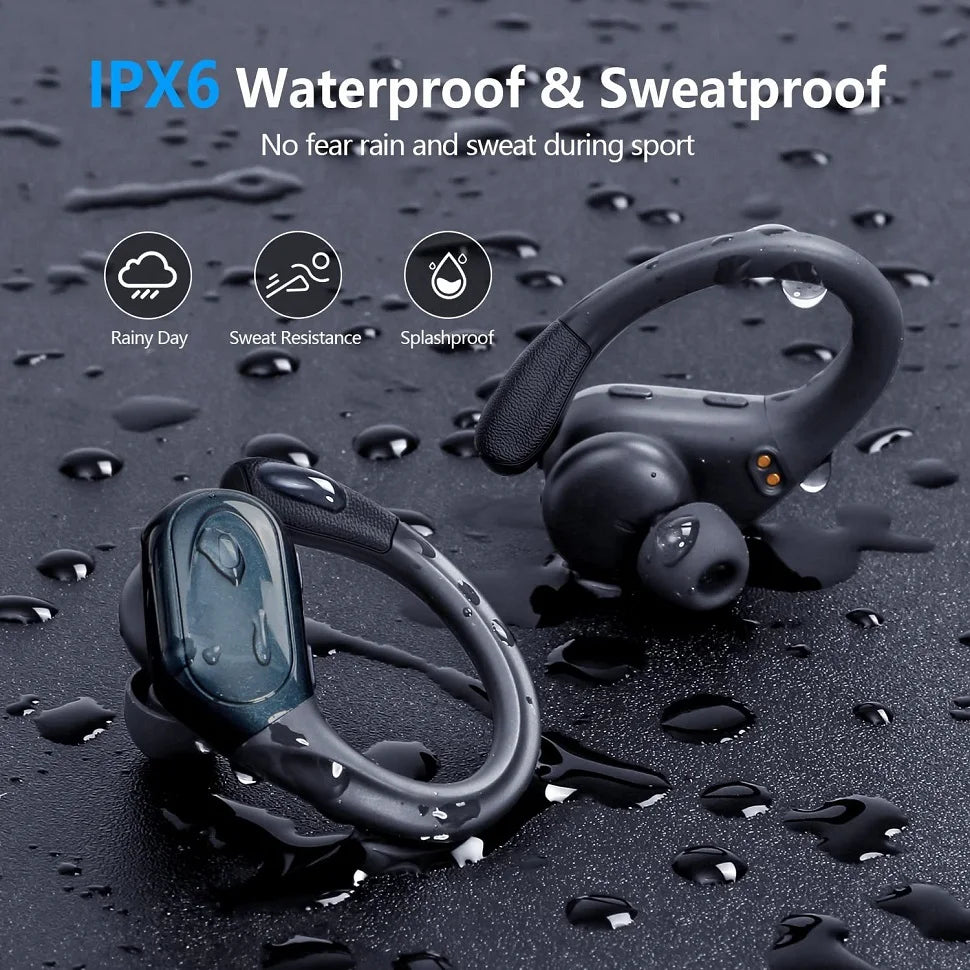 Bluetooth 5.3 Sports Earhooks Earbuds – True Wireless Headphones with Noise Reduction, IPX6 Waterproof, Mic & Button Control for Running & Gym