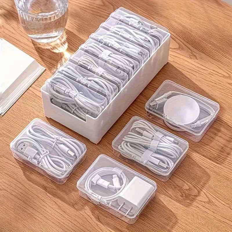 Cable Storage Box with 7 Small Compartments - Desktop Cable Organizer & Desk Tidy for Office