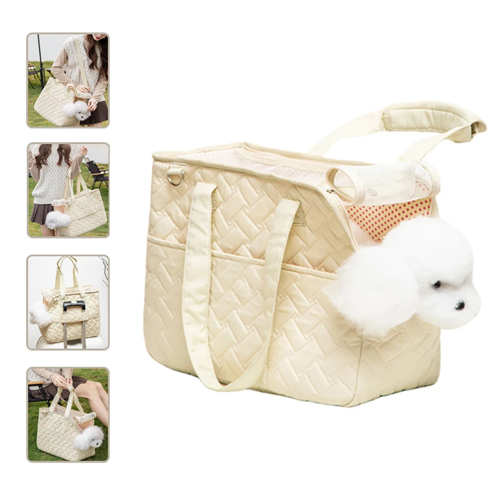 JTPAWS Pet Portable Carrier Bag for Small Dogs & Cats - Quilted Handbag Tote Purse, Breathable Mesh Soft Cushion, Shoulder Picnic Travel Outdoor Puppy Kitten Bag