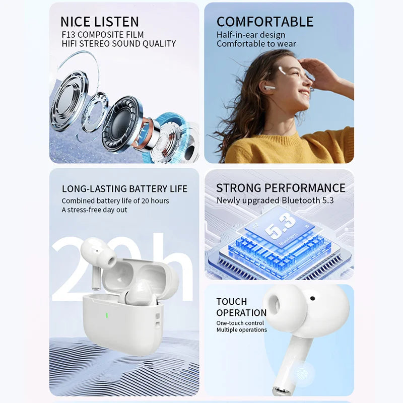 2025 Air Pro Wireless Bluetooth Earbuds – TWS HiFi Noise Cancelling Earphones, Waterproof Headphones with Mic for iPhone & Android