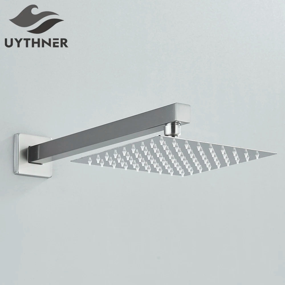 Square Rainfall Shower Head 8"/10"/12" - Ultrathin Rain Shower with Arm