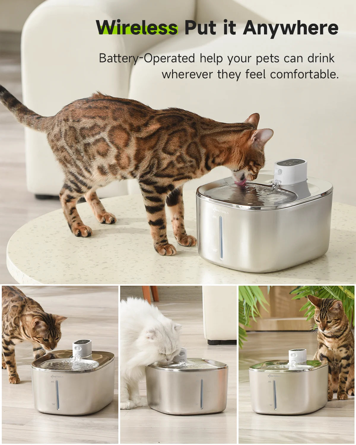 APETDOLA 4L Wireless Cat Water Fountain - Auto Sensor Pet Drinking Fountain for Cats & Dogs
