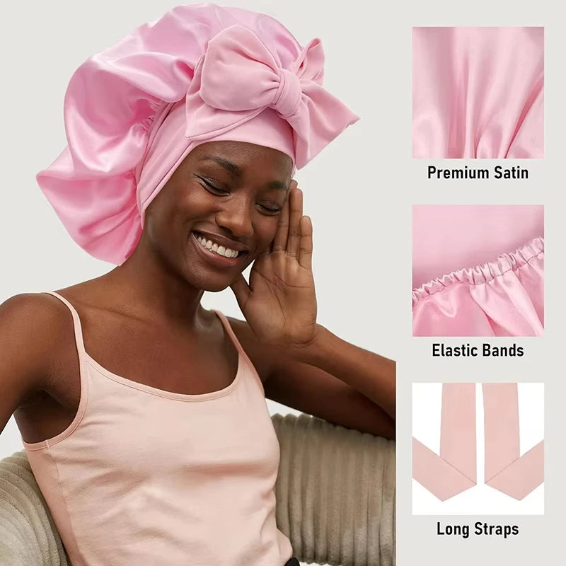 Satin Bonnet Silk Sleep Bonnet with Tie Band – Adjustable Double-Layer Hair Bonnet for Women & Men, Nighttime Hair Protection