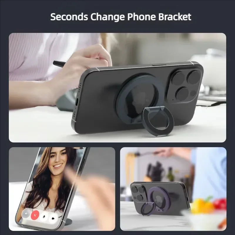 Magnetic Phone Ring Holder & Foldable Stand for MagSafe iPhone 16/15/14/13/12 Pro Max – Double-Sided 360° Rotation Grip & Desktop Stand