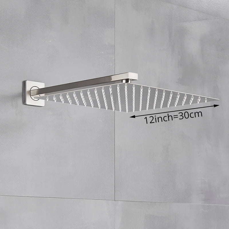 Square Rainfall Shower Head 8"/10"/12" - Ultrathin Rain Shower with Arm
