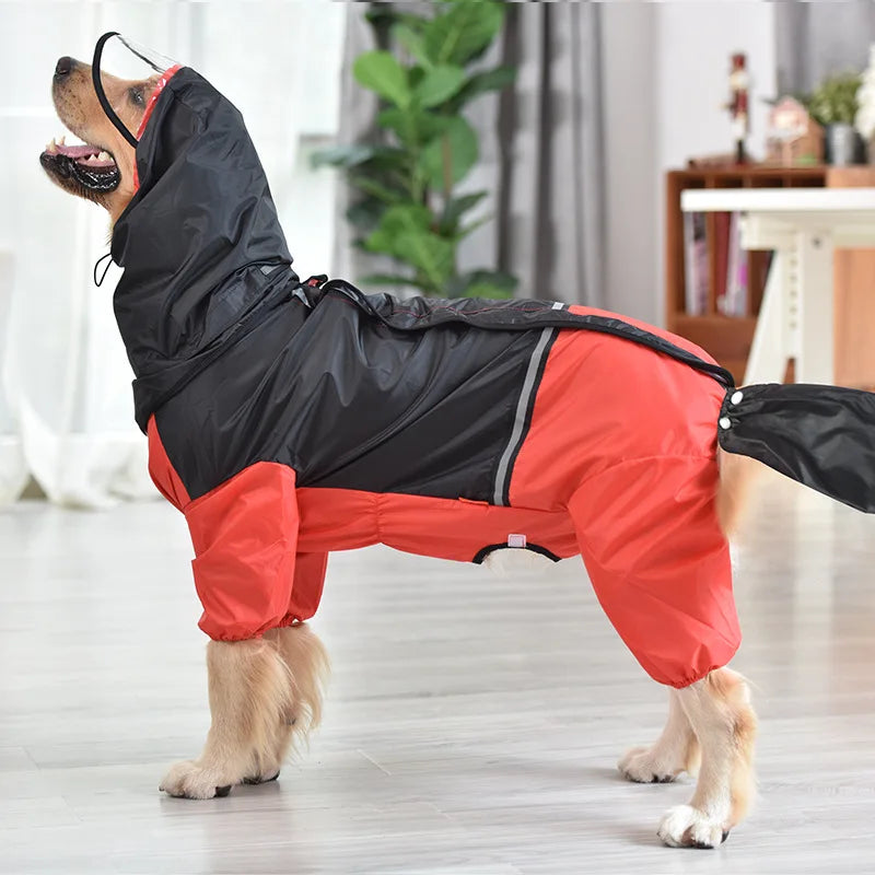 StormGuard Pro™ Full-Cover Waterproof Dog Rain Suit – Reflective Hooded Raincoat for Large Dogs