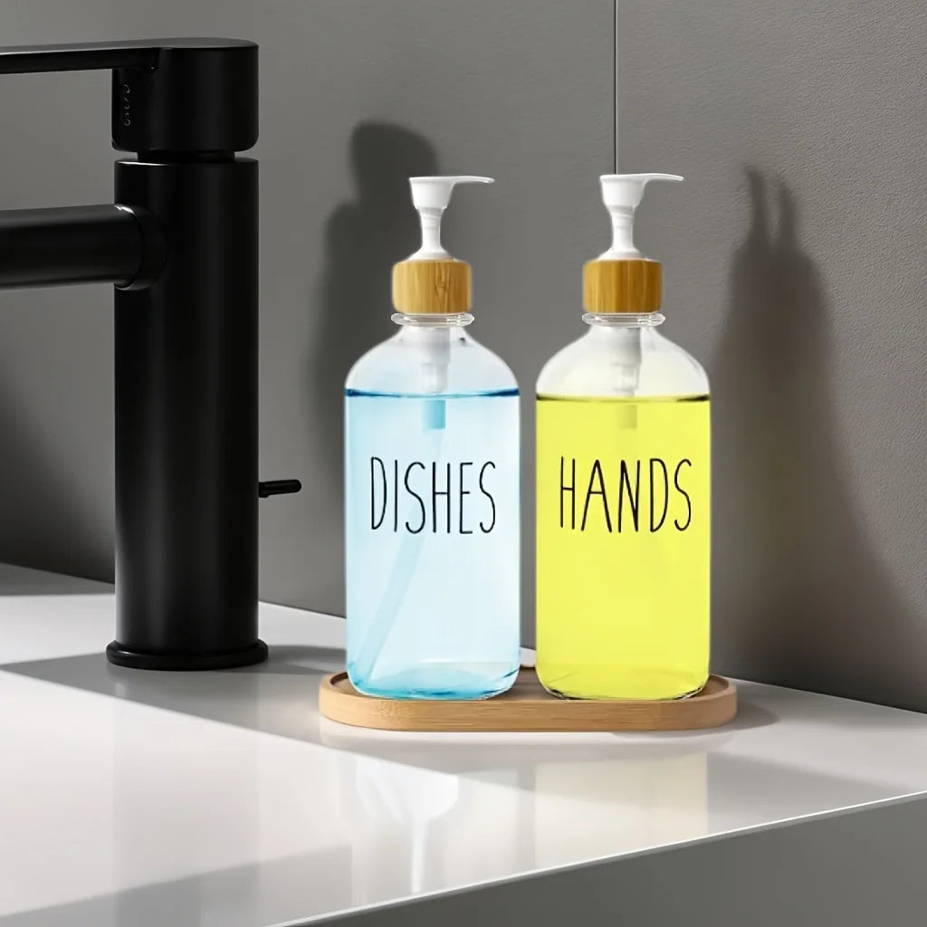 Bamboo Dual Soap Dispenser Set
