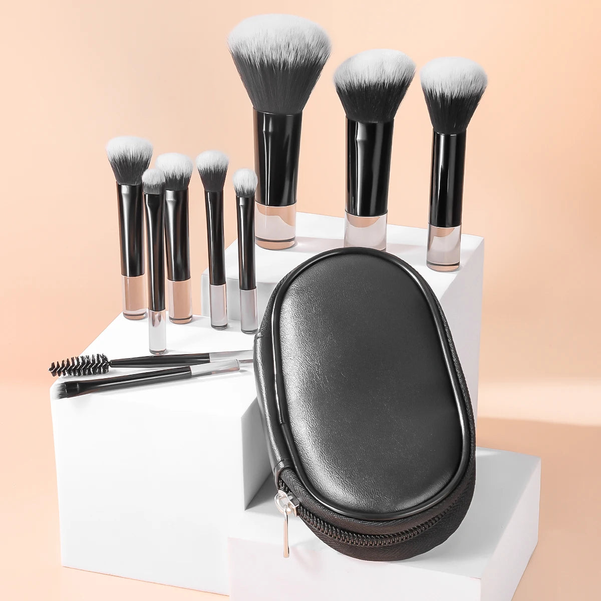 10 Pcs Makeup Brush Set with Portable Bag – Mini Professional Brushes for Foundation, Powder, Eyeshadow & Full Face Makeup